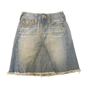True Religion light wash raw hem jean skirt size 23
